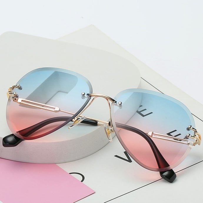 New Brand Design Vintage Rimless Pilot Sunglasses Women
