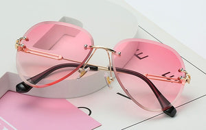 New Brand Design Vintage Rimless Pilot Sunglasses Women